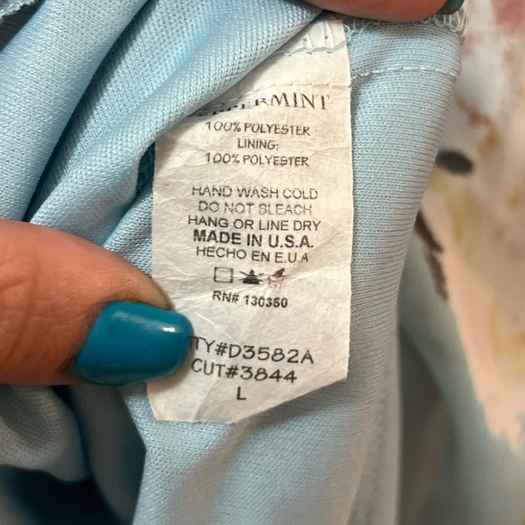 ⚫️ BOGO Peppermint blue floral sheer summer mini dress long sleeve size large - Picture 6 of 9